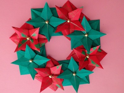 Origami Christmas wreath instructions 折り紙 クリスマスリースの簡単な折り方