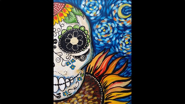 Sugar Skull Easy beginner Acrylic Painting Dias de los Muertos tutorial