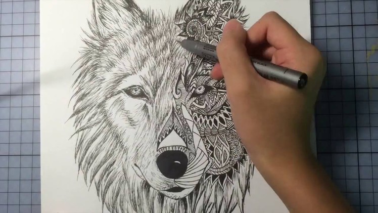 Wolf Mandala Drawing