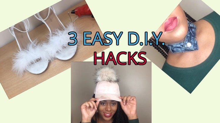 3 Easy Clothing DIY Hacks | Fur Heels | Denim Choker & Fur Pom Pom Cap