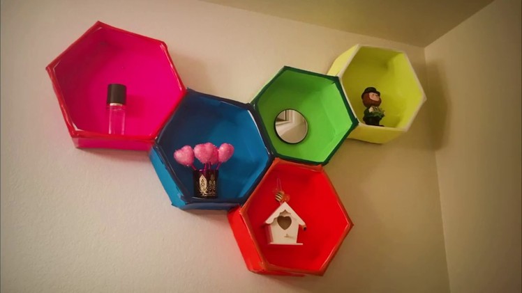 DIY Cardboard Hexagon Floating Shelves