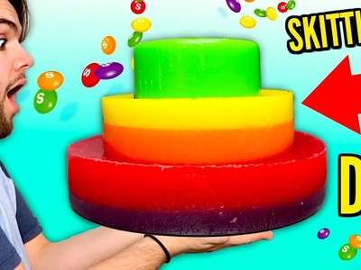 DIY GUMMY SKITTLES TOWER - How To Make Giant Jelly Candy Jello Cake!