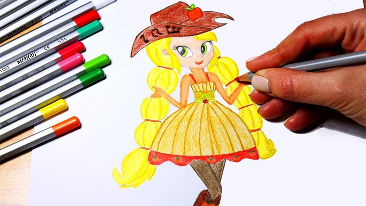 DIY My Little Pony Coloring Book Arts for Kids How to Color Applejack , Equestria Girls! How to Draw