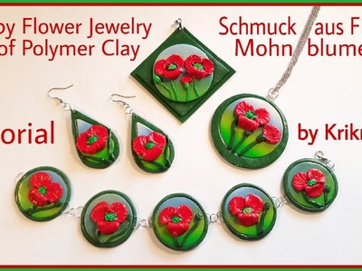 Poppy Flower Jewelry out of Polymer Clay - Tutorial, Mohnblumen Schmuck