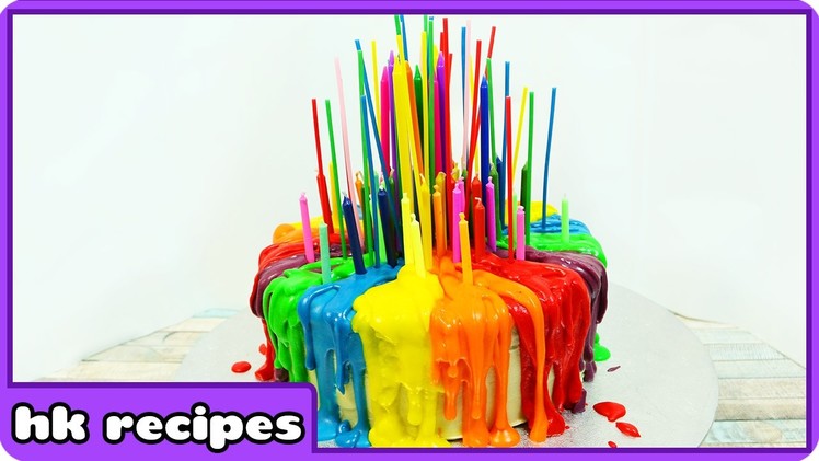 Rainbow Cake with Melting Candles Tutorial | Birthday Cake Decorating Tips by HooplaKidz Recipes