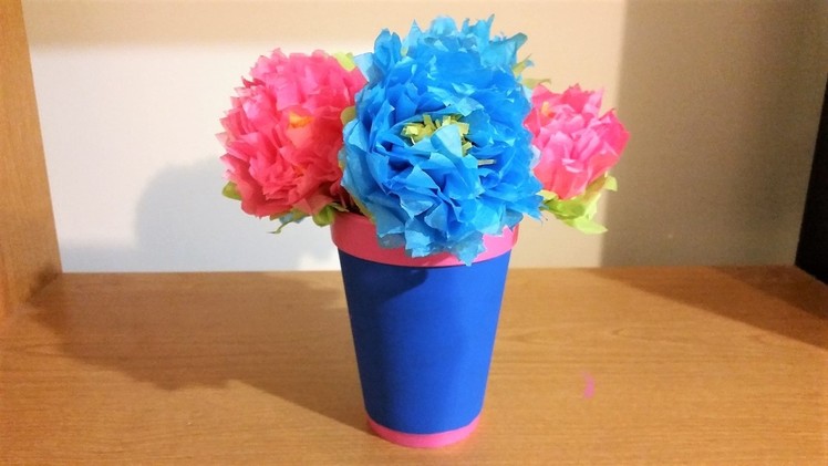DIY Tissue Paper Flowers with leaves and Flower Pot