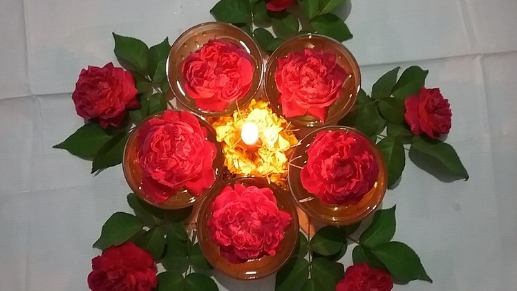 Flower decaration ideas with roses l DIY easy center piece ideas for party tables l roses rangoli