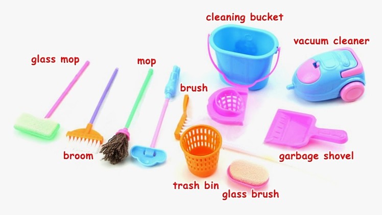 Learn names of miniature cleaning Toys for Barbie dollhouse Playset for Kids Unboxing