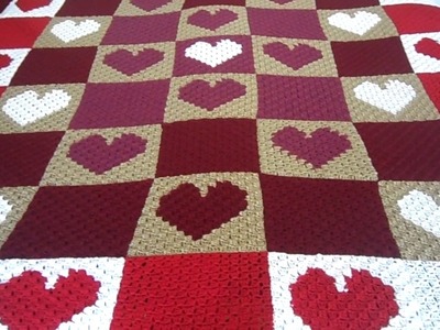 Crochet valentine hearts  blanket 2017