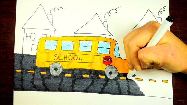 How To Draw A Cartoon School Bus, Step By Step, For Kids (EASY)