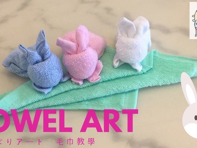 DIY Rabbit Towel Art ウサギのおしぼりアート  兔兔毛巾教學