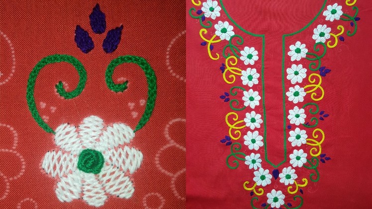 Flower Stitch:Hand embroidery neck Design
