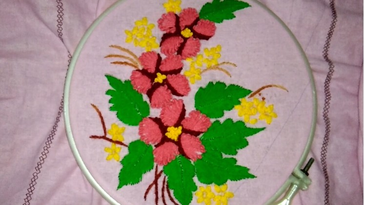 Hand embroidery with easy basic stitches long French knot and herring bone stitch