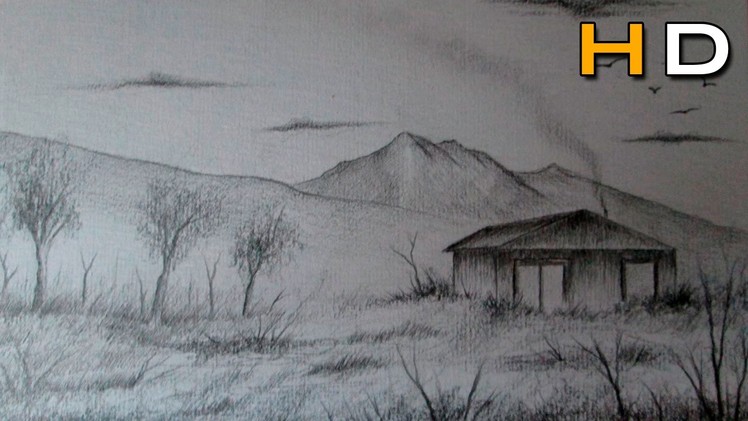 How to Draw a Easy Landscape With Pencil Step by Step - Timelapse