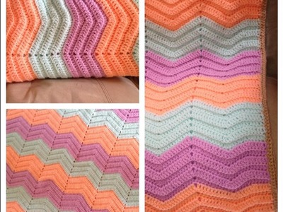 Crochet Baby Ripple blanket - Zig Zag Afghan - chevron afghan - crochet English