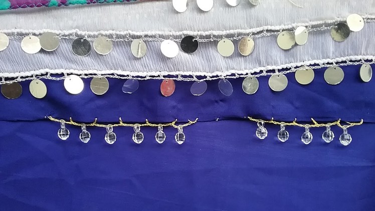 Crochet l how to do krosa on saree border with mirrors l latest saree kuchu l saree kuchu design#19,