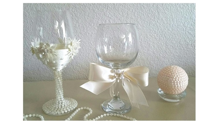 DIY BRIDES CHAMPAGNE GLASSES, AND A VICTORIAN STYLE CANDLE HOLDER. WEDDING DECOR