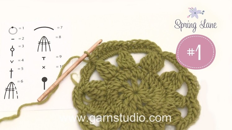 How crochet the different techniques that are used in 1st clue in DROPS blanket Spring Lane