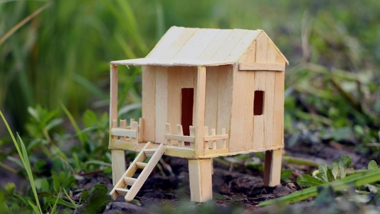 How to make a Popsicle stick house - HAMSTER DIY Mini House