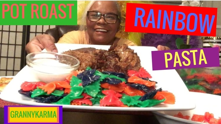 MUKBANG| HOW TO MAKE  POT ROAST with COLORFUL  BOWTIE  PASTA (EATING SHOW)