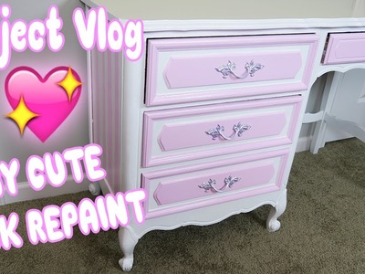 Project Vlog: DIY Vintage Desk Repaint! ???? Kawaii inspired Furniture Transformation✨