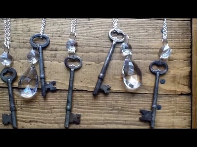 Skeleton Key and Chandelier Crystal Necklace Easy DIY