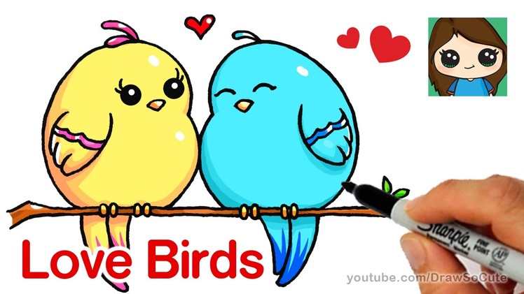 How to Draw Cartoon Love Birds Easy