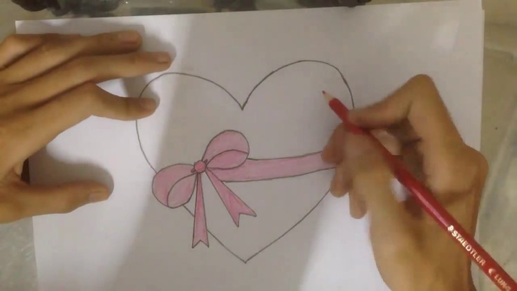 How to Draw Color a Heart with a Bow Ribbon Emoji