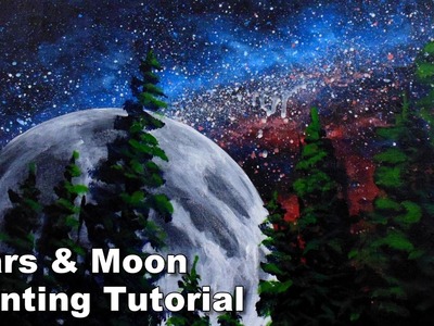 How to paint the moon and stars in acrylic time lapse