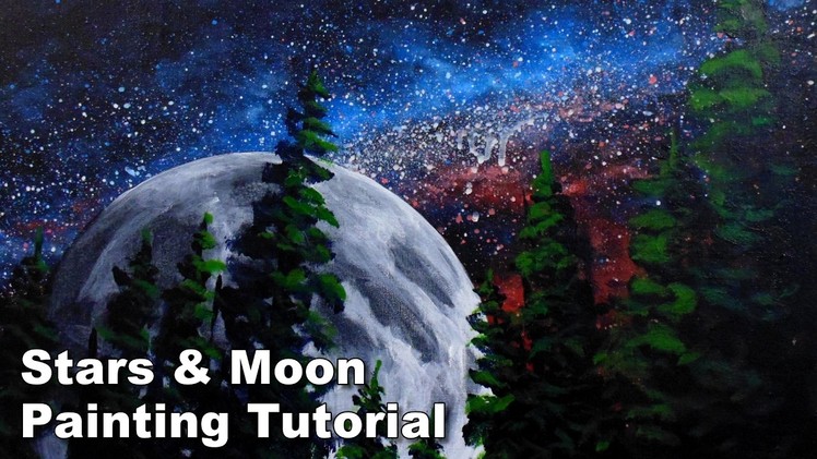 How to paint the moon and stars in acrylic time lapse