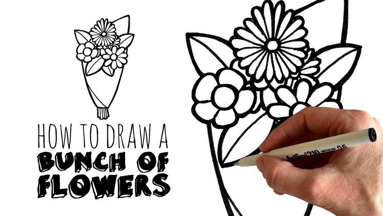 How to Sketch and Draw a Cartoon Bunch Of Flowers - zooshii Style
