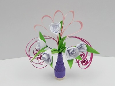 Quilling vase with roses DIY papercraft decoration doll house deco