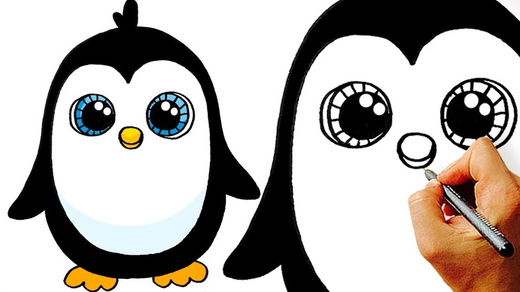 Very Easy! How to Draw a Cute Cartoon Penguin. Art for Kids!