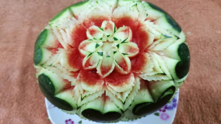 Beautiful Fruit art garnish -  How to Mack Carving Watermelon flower Cutting