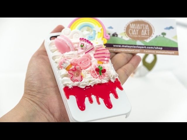DIY Phone Casing with Whipped Cream Clay and Cabochon.Decoden - Malaysia Clay Art