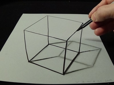 3D Drawing a Simple Cube - No Time Lapse - How to Draw 3D Cube