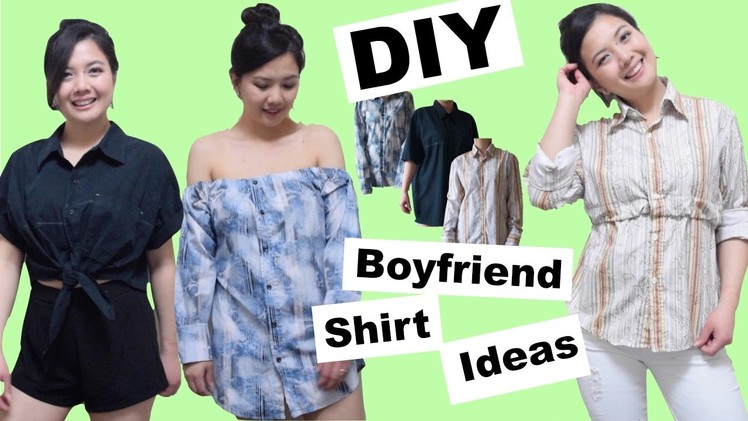 DIY BOYFRIEND SHIRT IDEAS.Front Bow Tie Crop Top.Tube Dress.Relaxed Fit Long Sleeve Top.NO SEW