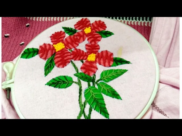 Hand embroidery combination of very easy basic stitches beautiful flower and leaf