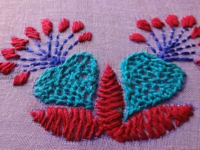 Hand Embroidery Flower Design - Romanian & Net & Running Stitches by Amma Arts