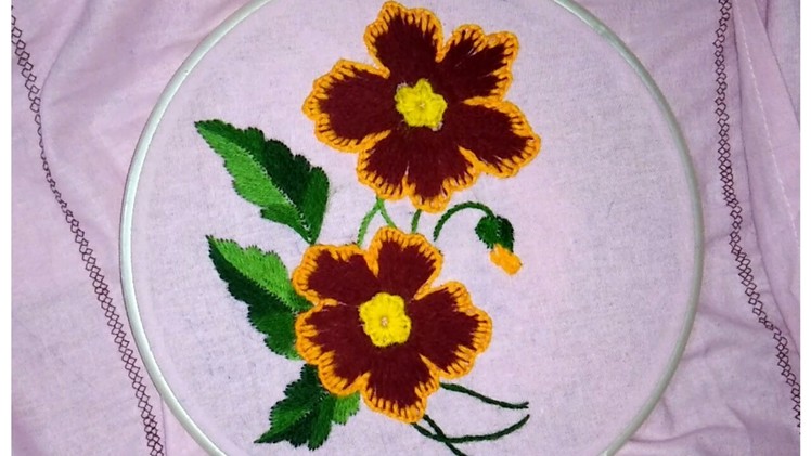 Hand embroidery flower with easy basic stitches buttonhole and spreaded Romanian stitch