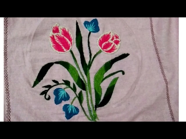 Hand embroidery long and short stitch shading tulip flower