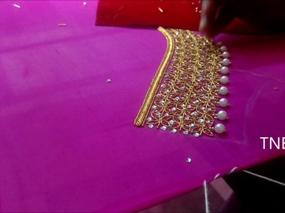 Hand embroidery tutorial for beginners, zardozi embroidery, mirror work blouse material online
