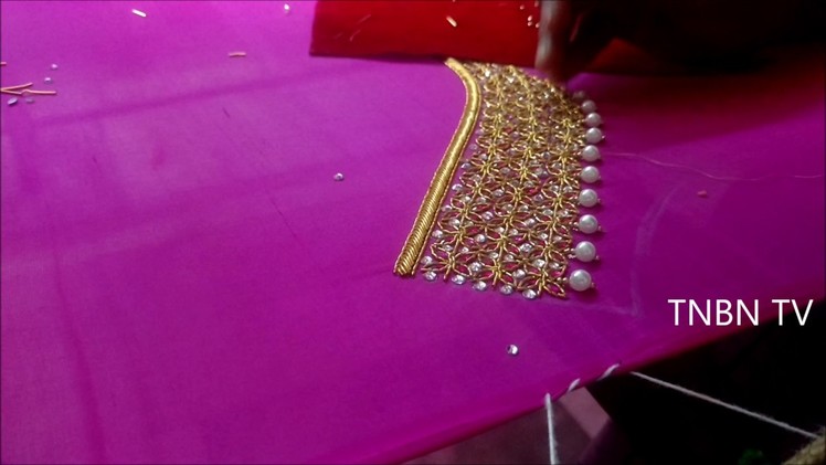 Hand embroidery tutorial for beginners, zardozi embroidery, mirror work blouse material online