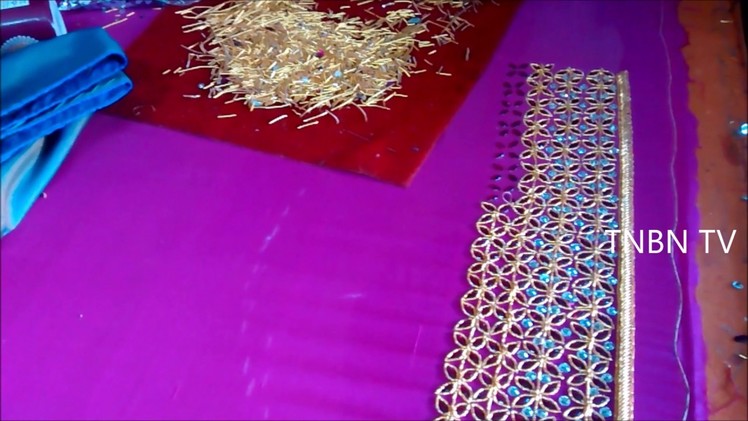 Hand embroidery tutorial for beginners, zardozi embroidery, mirror work saree blouses online