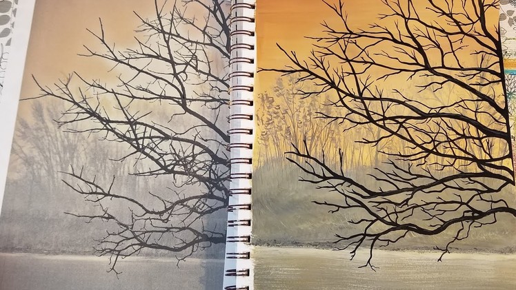 Silhouette Tree Painting Time Lapse FREE Acrylic Tutorial for Beginners