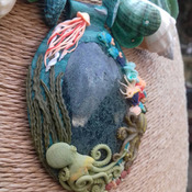 Beautiful detailed Moss Agate & Polymer Clay and Sea Shell Necklace with Octopuses  Ask a question £166.00
