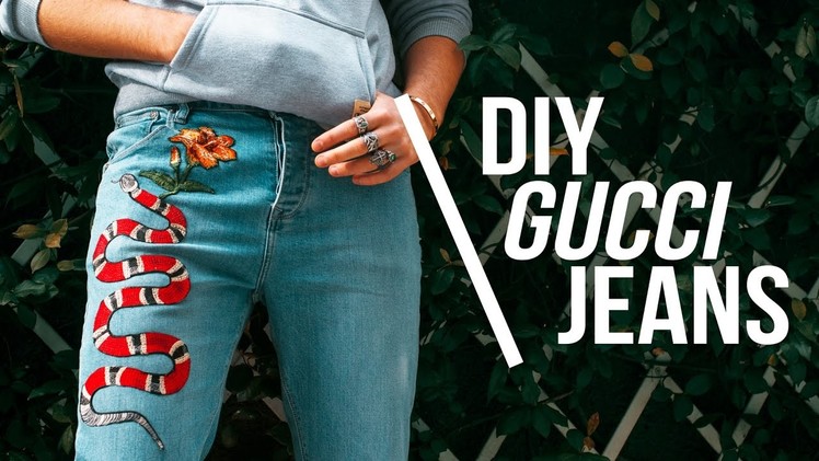 DIY GUCCI EMBROIDERY SNAKE JEANS