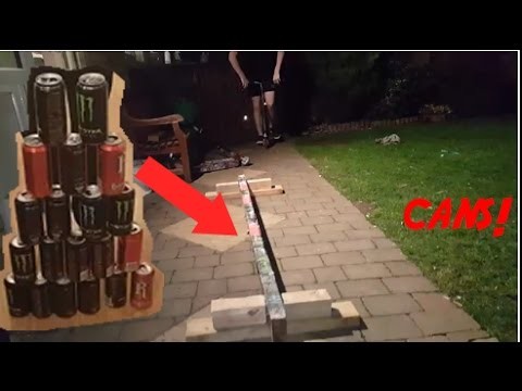 DIY HOW TO MAKE A SKATE.SCOOTER.BMX GRIND RAIL WITH CANS! EXPERIMENT