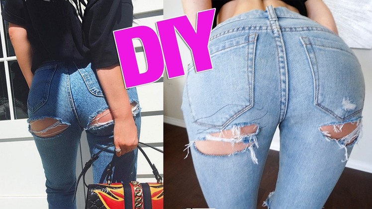 DIY Kylie Jenner Butt Ripped Jeans