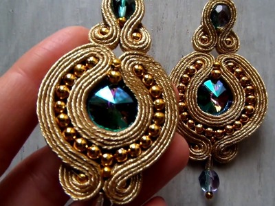 Handmade soutache earrings - gold and green